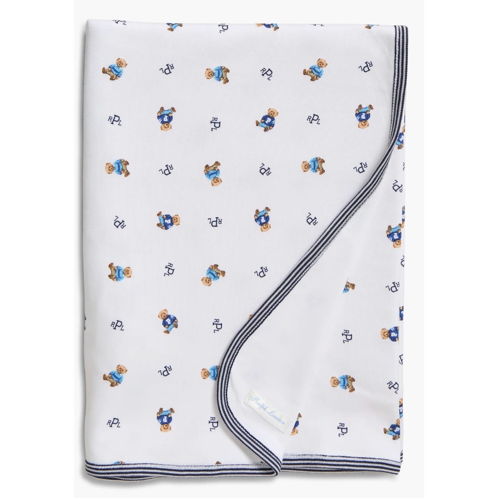 Polo Ralph Lauren Reversible Bear/Monogram Cotton Baby Blanket NWT